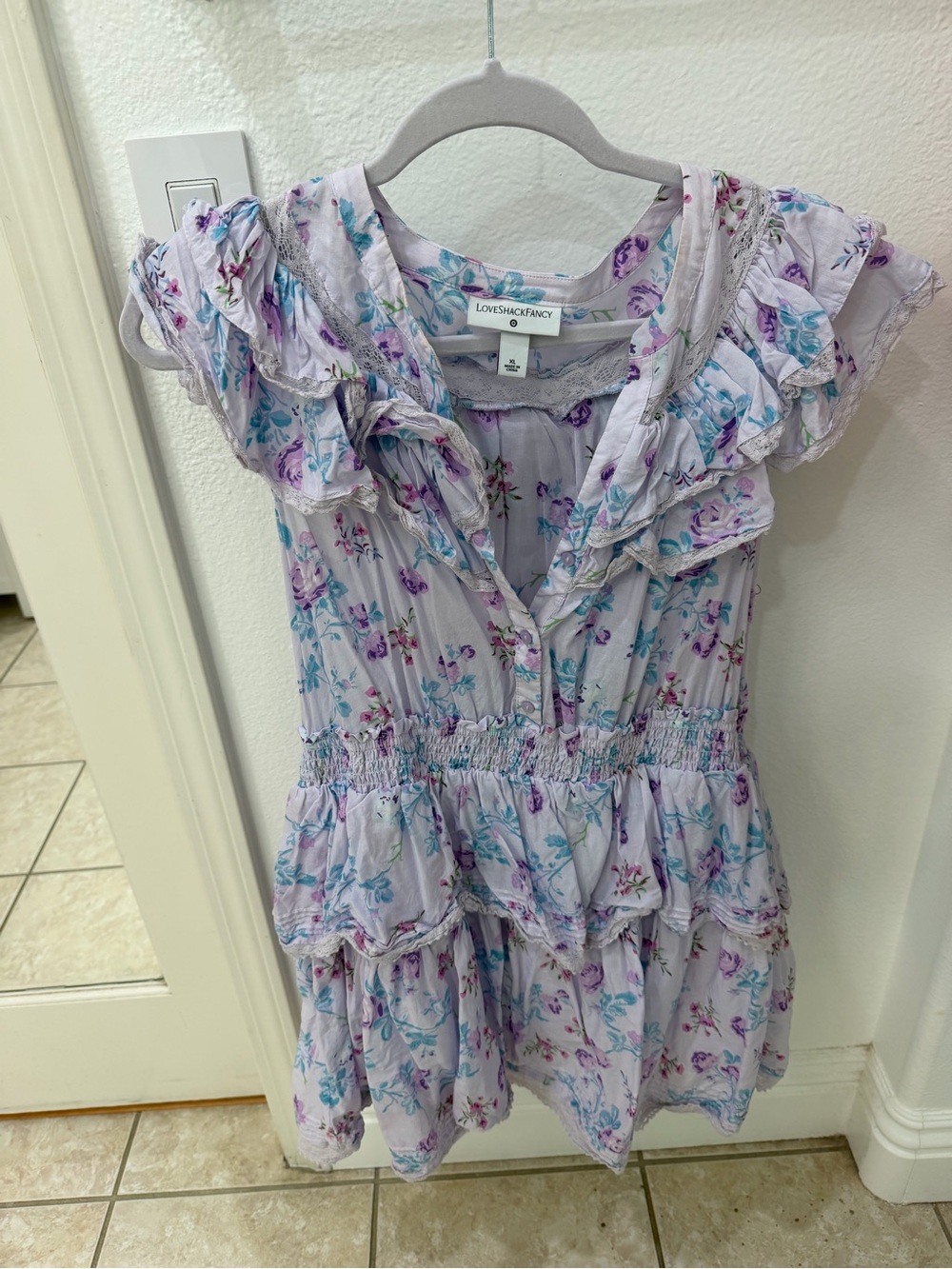 LoveShack Fancy x Target Purple Floral Tiered Mini Dress - Picture 3 of 9